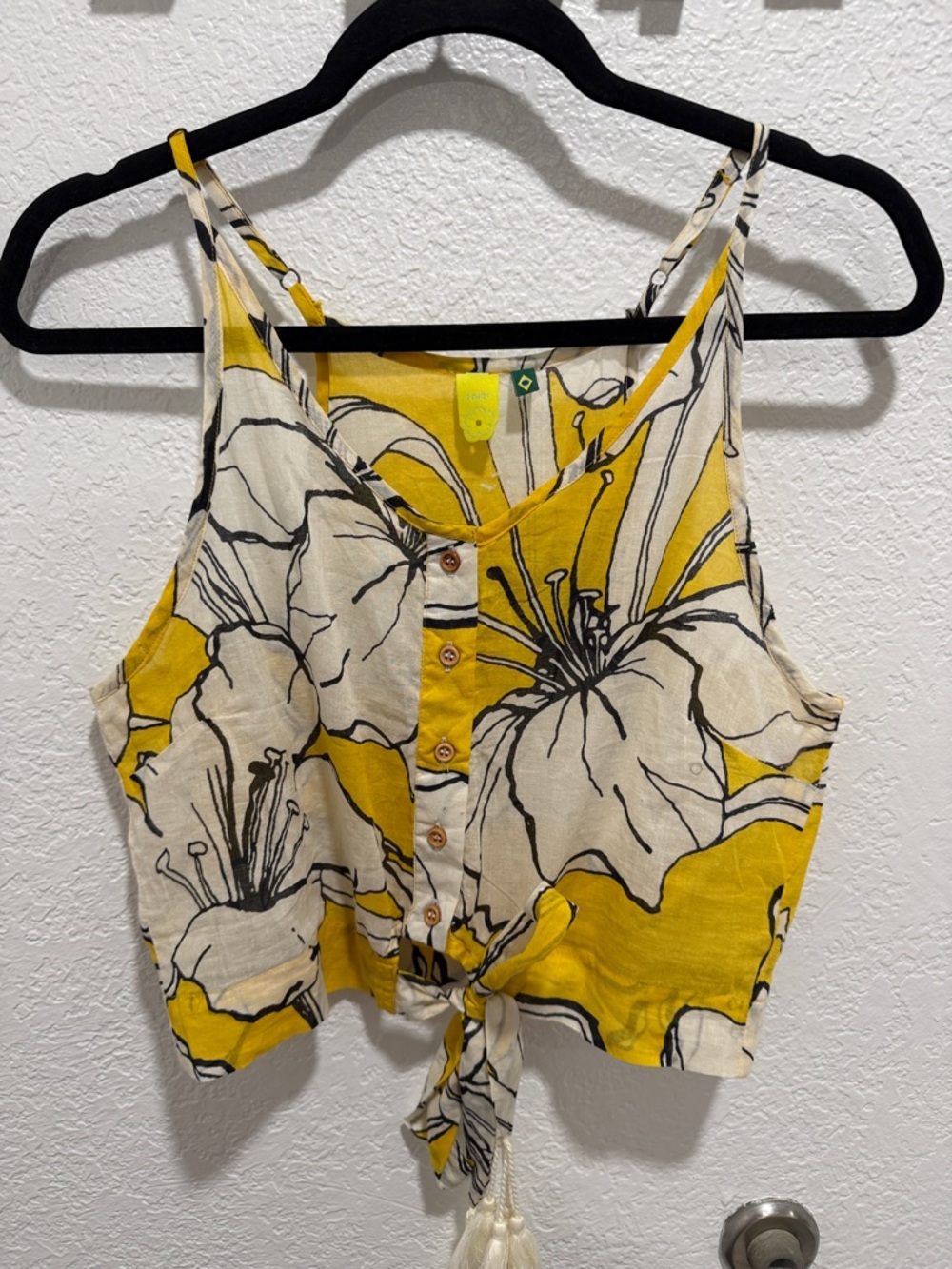 FARM Rio Yellow and White Floral Tie-Front Camisole